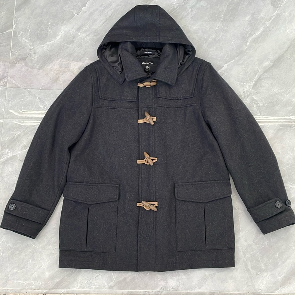 Men’s Claiborne Wool Blend Winter Jacket Coat Detachable Hood Large